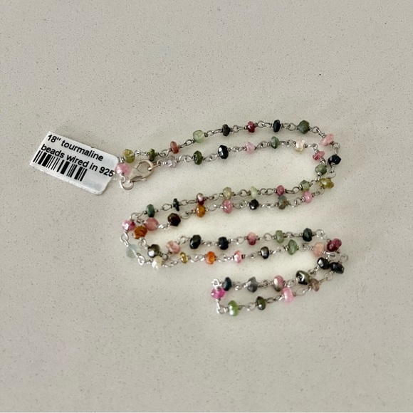 One of a kind multi-colored Tourmaline faceted beaded wired necklace 18” long - Picture 3 of 8
